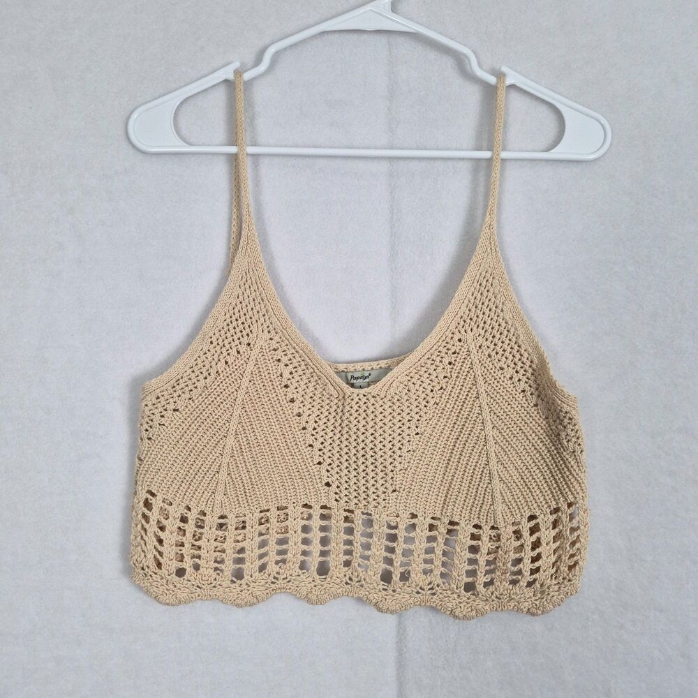 Papaya Large Crochet Cropped Bralette Cream Boho Festival Whimsical 100% Cotton